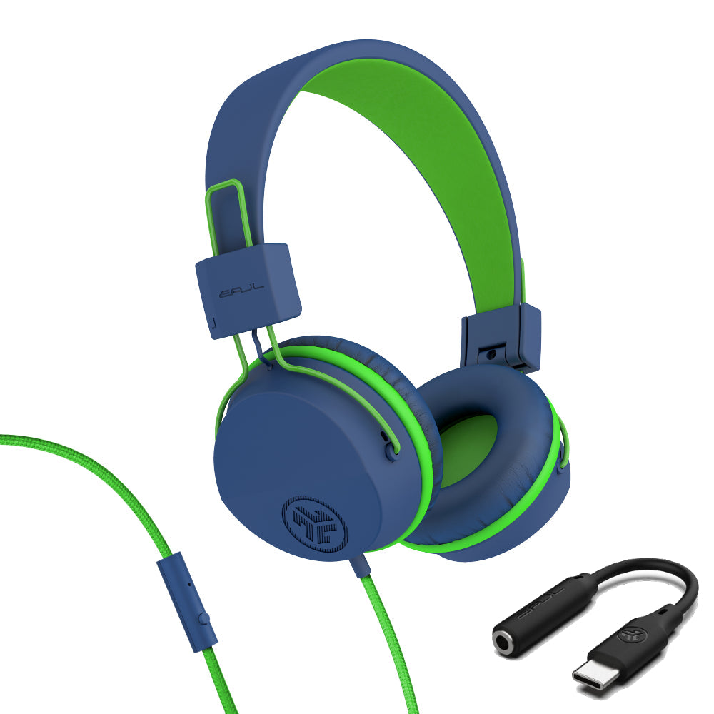 JBuddies Studio On-Ear Kids Wired Type-C Headphones Blue/Gray - Blue/Green