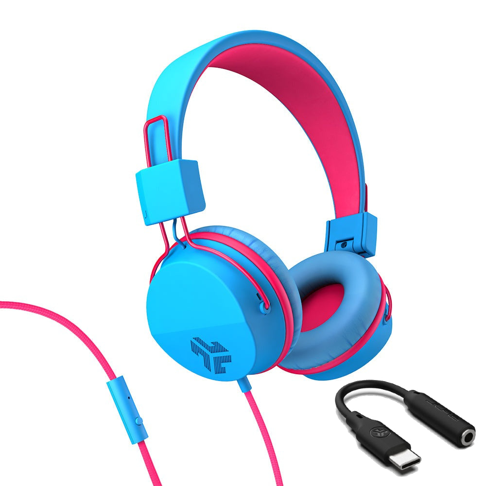JBuddies Studio On-Ear Kids Wired Type-C Headphones Blue/Gray - Blue/Pink