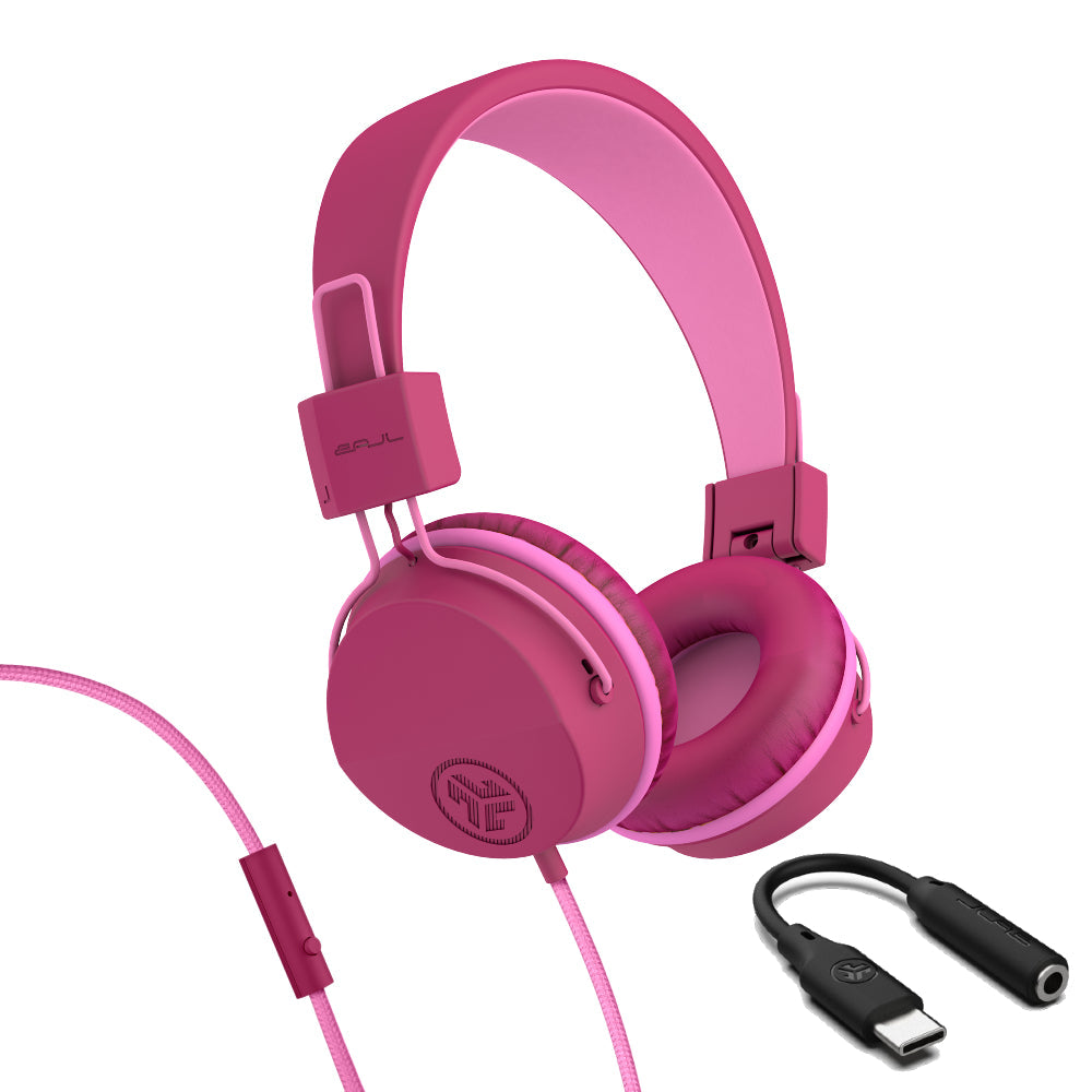 JBuddies Studio On-Ear Kids Wired Type-C Headphones Blue/Gray - Dark Pink