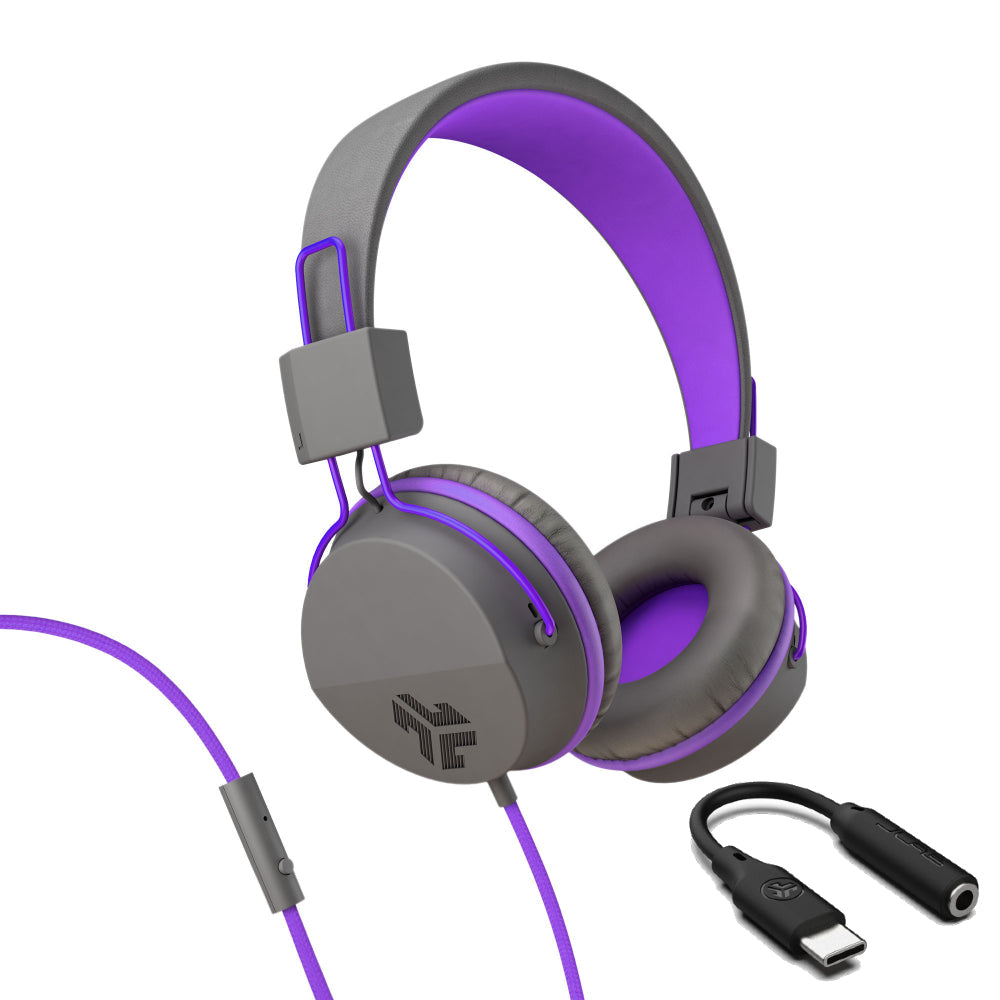 JBuddies Studio On-Ear Kids Wired Type-C Headphones Blue/Gray - Graphite/Violet